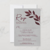 Wistful Leaves Burgundy & Grey Waterverf Wedding RSVP Kaartje (Voorkant)