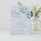 Wistful Leaves Dusty Blue Waterverf Wedding RSVP Kaartje (Staand voorkant)