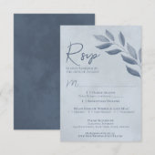 Wistful Leaves Dusty Blue Waterverf Wedding RSVP Kaartje (Voorkant / Achterkant)