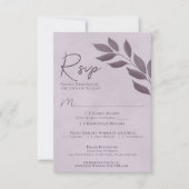 Wistful Leaves Dusty Paarse Modern Chic Wedding RSVP Kaartje (Voorkant)