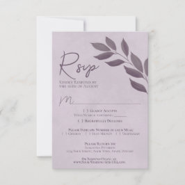 Wistful Leaves Dusty Paarse Modern Chic Wedding RSVP Kaartje