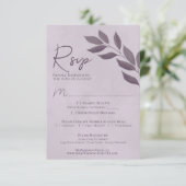 Wistful Leaves Dusty Paarse Modern Chic Wedding RSVP Kaartje (Staand voorkant)