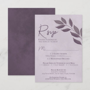Wistful Leaves Dusty Paarse Modern Chic Wedding RSVP Kaartje