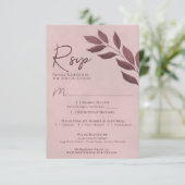 Wistful Leaves Dusty Roos Modern Chic Wedding RSVP Kaartje (Staand voorkant)