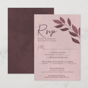 Wistful Leaves Dusty Roos Modern Chic Wedding RSVP Kaartje