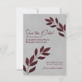 Wistful Leaves Elegant Burgundy on Gray Wedding Save The Date (Voorkant)