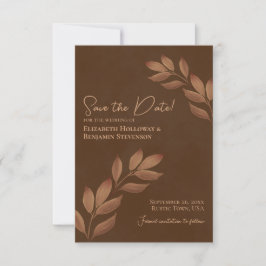 Wistful Leaves Elegant Chestnut Brown Wedding Save The Date