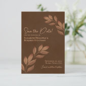 Wistful Leaves Elegant Chestnut Brown Wedding Save The Date (Staand voorkant)