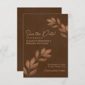 Wistful Leaves Elegant Chestnut Brown Wedding Save The Date (Voorkant / Achterkant)