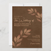 Wistful Leaves Elegant Chic Chestnut Brown Wedding Kaart (Voorkant)