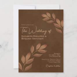 Wistful Leaves Elegant Chic Chestnut Brown Wedding Kaart