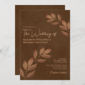 Wistful Leaves Elegant Chic Chestnut Brown Wedding Kaart (Voorkant / Achterkant)