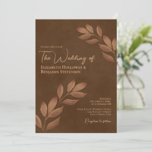Wistful Leaves Elegant Chic Chestnut Brown Wedding Kaart
