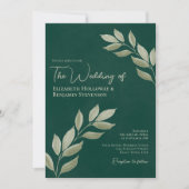 Wistful Leaves Elegant Chic Emerald Green Wedding Kaart (Voorkant)