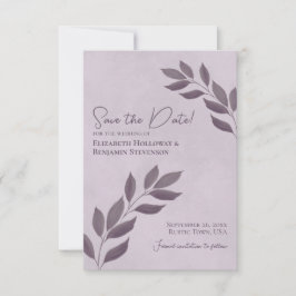 Wistful Leaves Elegant Dusty Paars Wedding Save The Date