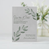 Wistful Leaves Elegant Forest Green & Gray Wedding Save The Date (Staand voorkant)