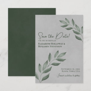Wistful Leaves Elegant Forest Green & Gray Wedding Save The Date