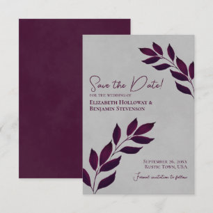 Wistful Leaves Elegant Magenta on Gray Wedding Save The Date