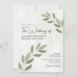 Wistful Leaves Elegant Modern Sage Green Wedding Kaart