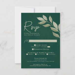 Wistful Leaves Emerald Green Waterverf Wedding RSVP Kaartje