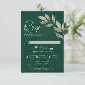 Wistful Leaves Emerald Green Waterverf Wedding RSVP Kaartje (Staand voorkant)