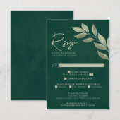 Wistful Leaves Emerald Green Waterverf Wedding RSVP Kaartje (Voorkant / Achterkant)