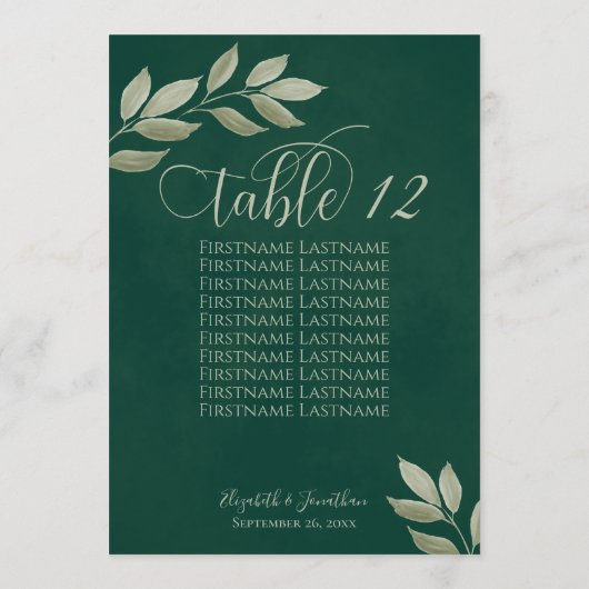 Wistful Leaves Emerald & Sage Table Number & Names (Achterkant)