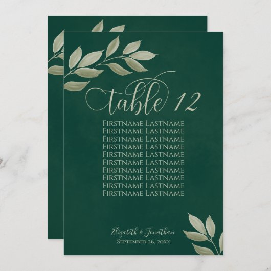 Wistful Leaves Emerald & Sage Table Number & Names (Voorkant / Achterkant)