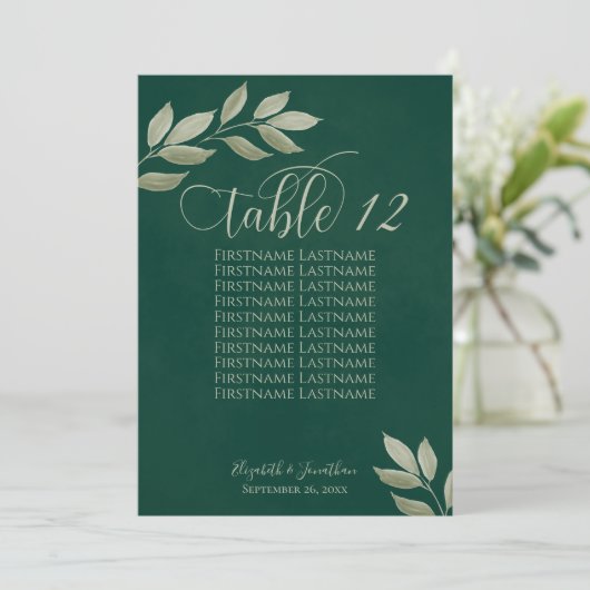 Wistful Leaves Emerald & Sage Table Number & Names (Staand voorkant)
