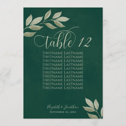 Wistful Leaves Emerald & Sage Table Number & Names (Voorkant)