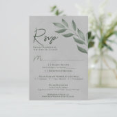 Wistful Leaves Forest Green & Grey Chic Wedding RSVP Kaartje (Staand voorkant)