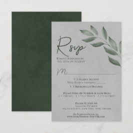Wistful Leaves Forest Green & Grey Chic Wedding RSVP Kaartje