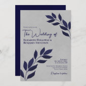 Wistful Leaves Modern Elegant Navy & Gray Wedding Kaart (Voorkant / Achterkant)