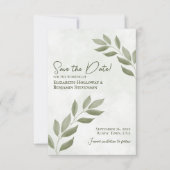 Wistful Leaves Modern Minimal Sage Green Wedding Save The Date (Voorkant)