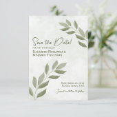 Wistful Leaves Modern Minimal Sage Green Wedding Save The Date (Staand voorkant)
