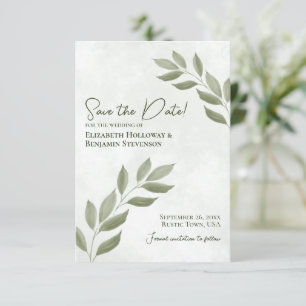 Wistful Leaves Modern Minimal Sage Green Wedding Save The Date