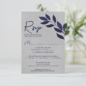 Wistful Leaves Navy Blue & Grey Waterverf Wedding RSVP Kaartje (Staand voorkant)
