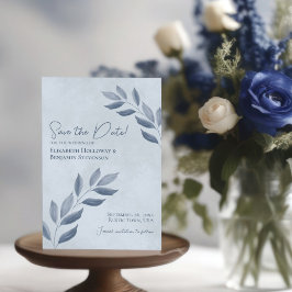 Wistful Leaves Rustic Dusty Blue Wedding Save The Date