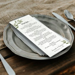 Wistful Leaves Rustic Sage Green Wedding Menu<br><div class="desc">Dit trouwmenu is elegant, roest en mooi. Het is voorzien van een groenvormig vormgeving met drachtige handbeschilderde waterverf bladeren. De titel wordt geschreven in het manuscript van de erfenis kalligrafie en er is ruimte voor de namen van het paar en de trouwdatum hieronder. Eenvoudig, modern, en klastig, is dit menu...</div>