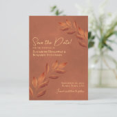 Wistful Leaves Rustic Terracotta Wedding Save The Date (Staand voorkant)