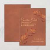 Wistful Leaves Rustic Terracotta Wedding Save The Date (Voorkant / Achterkant)