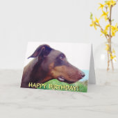 Wistful rode doberman verjaardagskaart kaart (Gele Bloem)