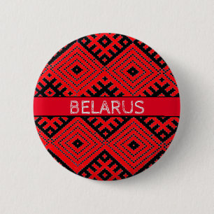 Wit-Б е а р л Folk Pattern Red Black Button Pin
