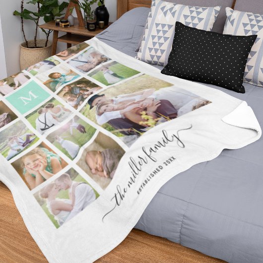 Wit 16 Photo Collage Monogram Naam Kalligrafie Fleece Deken