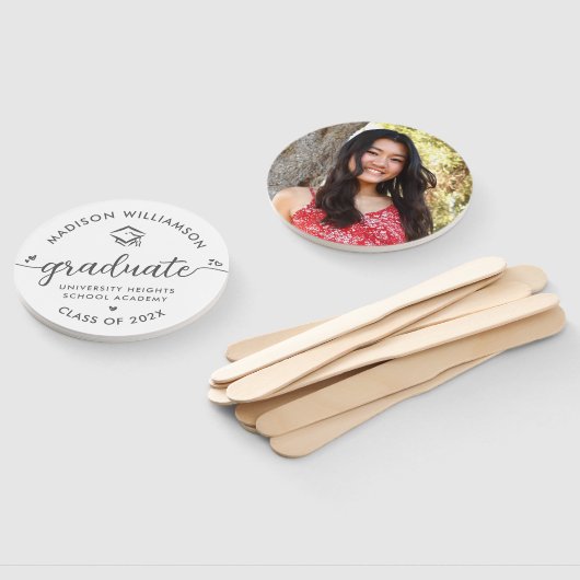 Wit 1 Foto Afstuderen Grijs Script Hearts Pet Handwaaier (Niet-gemonteerd)