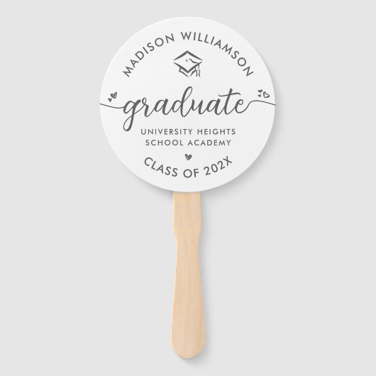 Wit 1 Foto Afstuderen Grijs Script Hearts Pet Handwaaier (Voorkant)