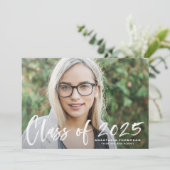Wit 2025 Borstel Lettering Foto Afstuderen Kaart (Staand voorkant)