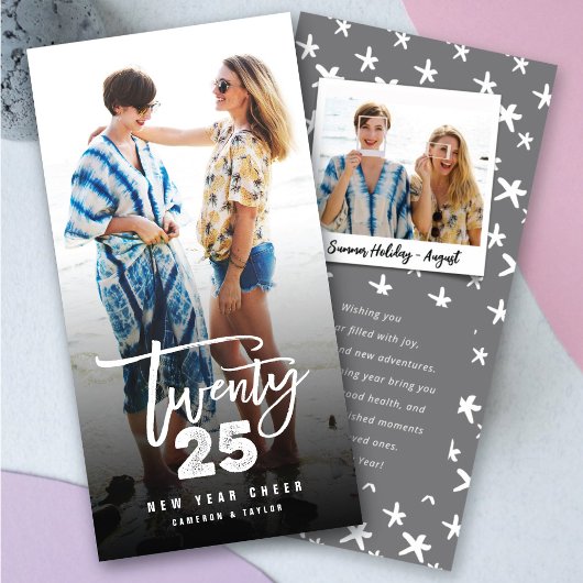 Wit 2025 Geborsteld Mix Typografie Nieuw Jaar Foto Feestdagenkaart