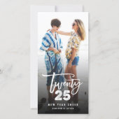 Wit 2025 Geborsteld Mix Typografie Nieuw Jaar Foto Feestdagenkaart (Voorkant)