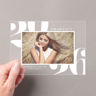 Wit 2025 Vet Lettertype Foto Afstuderen Acryl Uitnodigingen